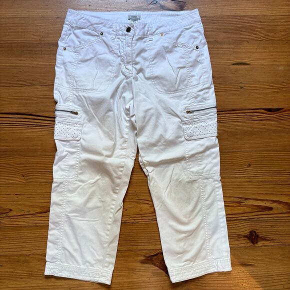 Cache white cropped studded pocket y2k womens cargo pants SIZE 6 - Picture 1 of 6